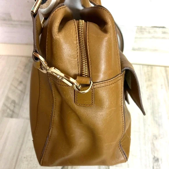 Anya Hindmarch Tan Gold Leather Suede Shoulder Crossbody Designer Bag Purse
